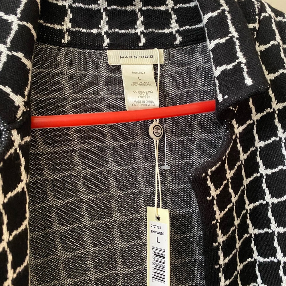 MAX STUDIO Women’s Black and White Checkered Knit Blazer Jacket Size L NEW